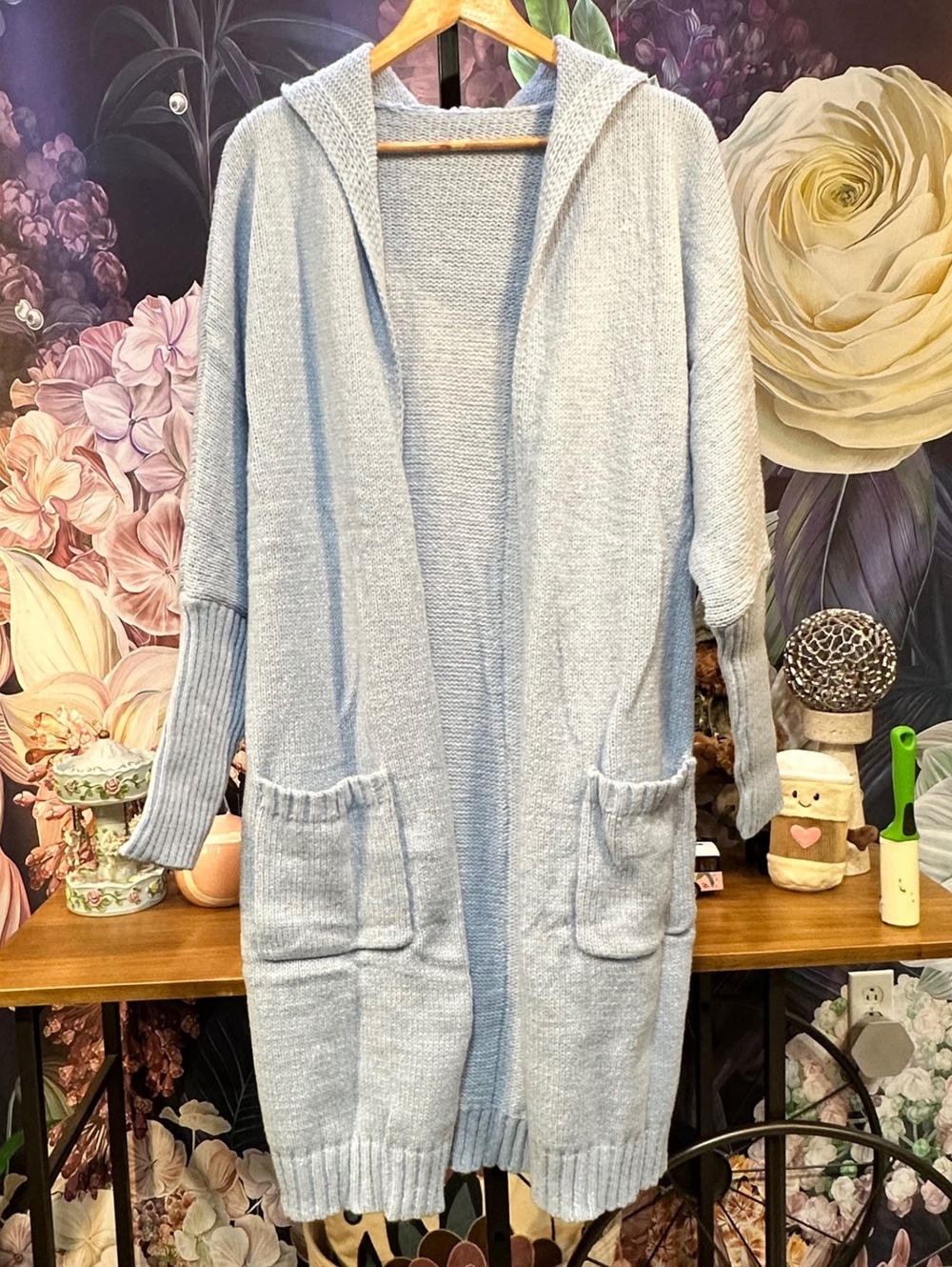 Hooded XL Cardigan Duster Oversized Coastal Minimalist Sky Blue Unbranded NWOT